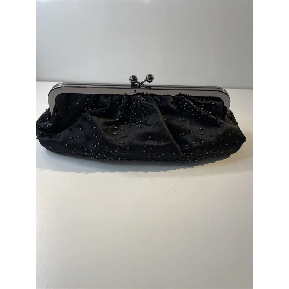 Express Black Bead Clutch Wedding Eventing Handbags Black Beaded Purse EUC G84‎
